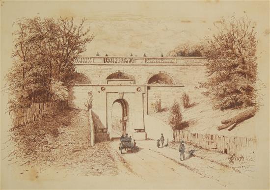 C B Chappell (19th C.) Topographical views of York Gate, Broadstairs, Sandwich Bridge, Sadlers Wells Theatre, largest 12.5 x 18in., unf